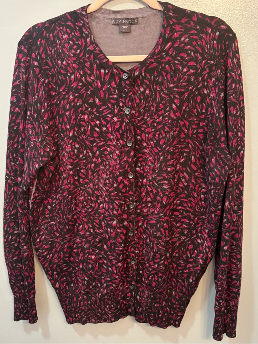Covington Black Cardigan with Magenta Accent Dots Size XL